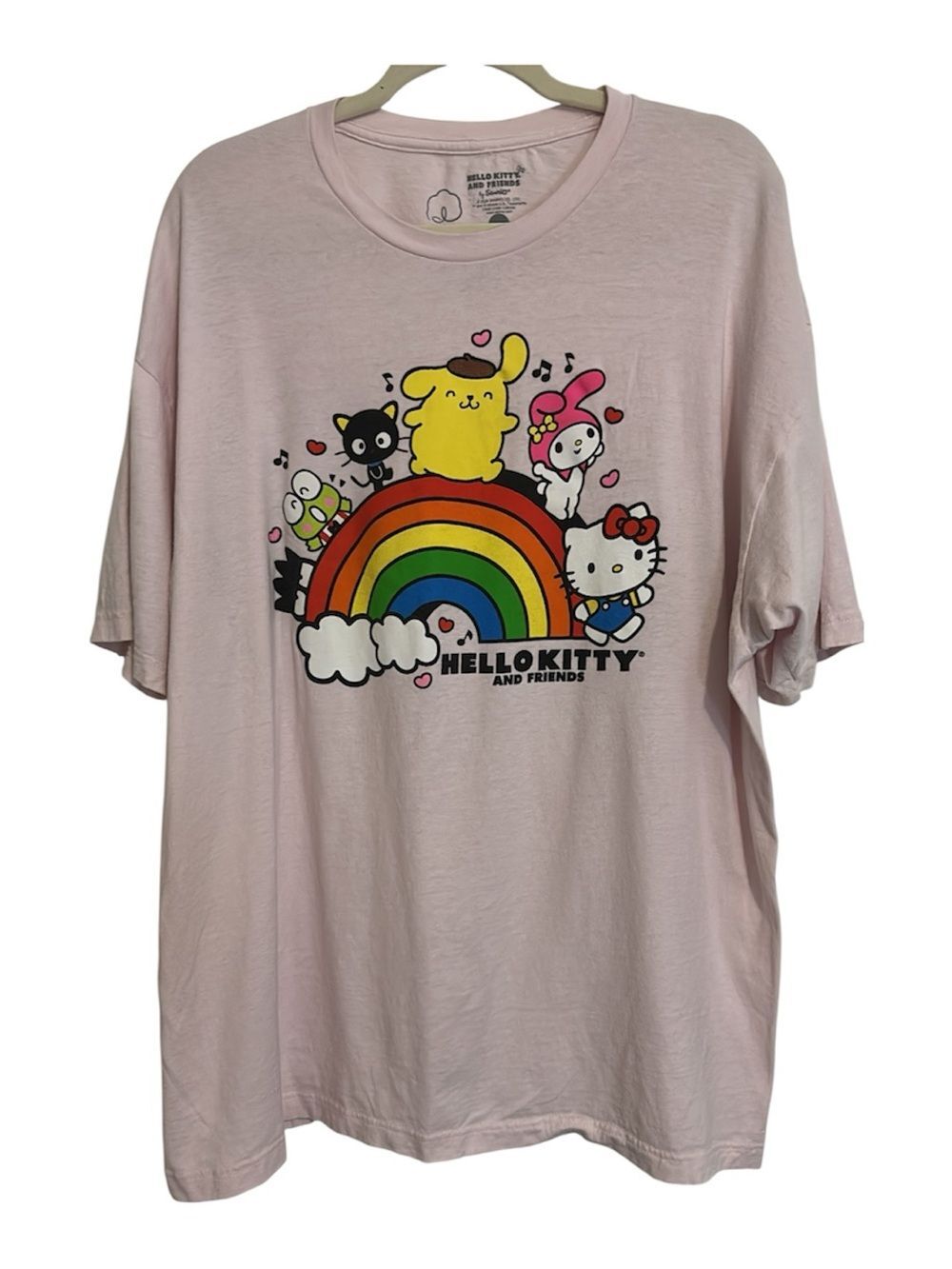 2XL hello kitty pastel pink rainbow & friends tshirt